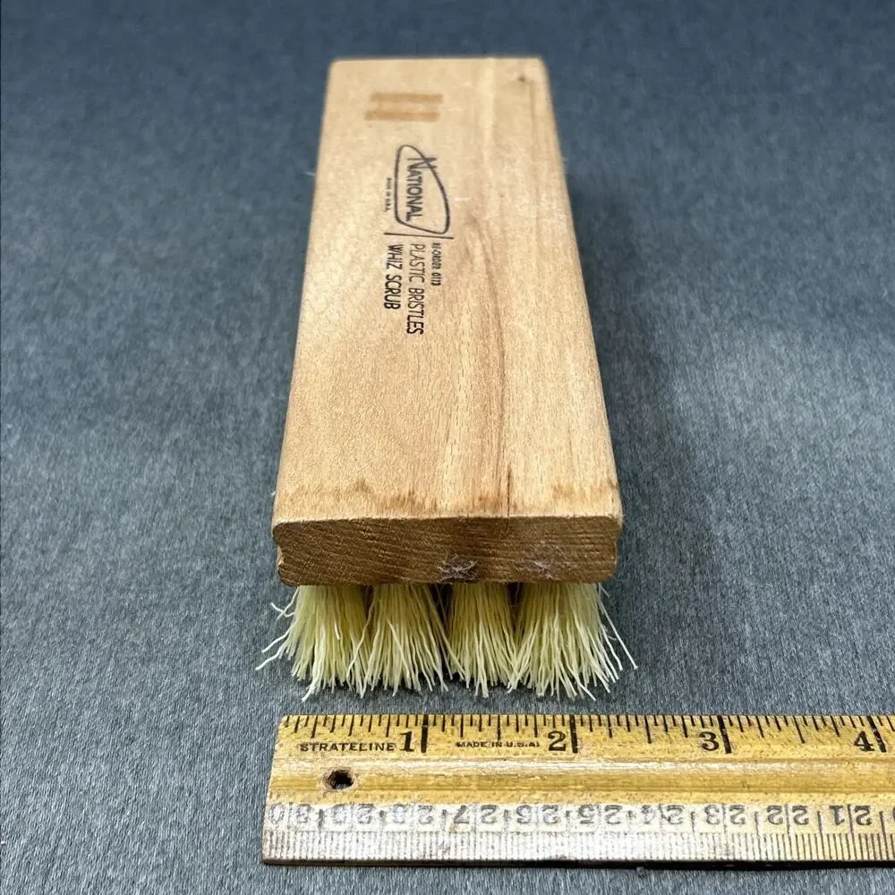 Vintage National Brush Co Hand Scrub Brush Wood Heavy Duty 7 Inch Cleaning USA